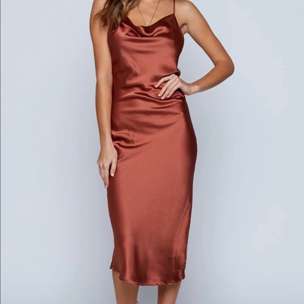 Schiffer Slip Midi Dress in Rust — size 6